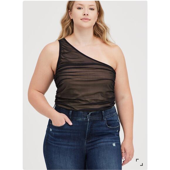 torrid Tops - Torrid Black Mesh Top One Shoulder Contrast Lining Foxy Blouse Size 3 22-24